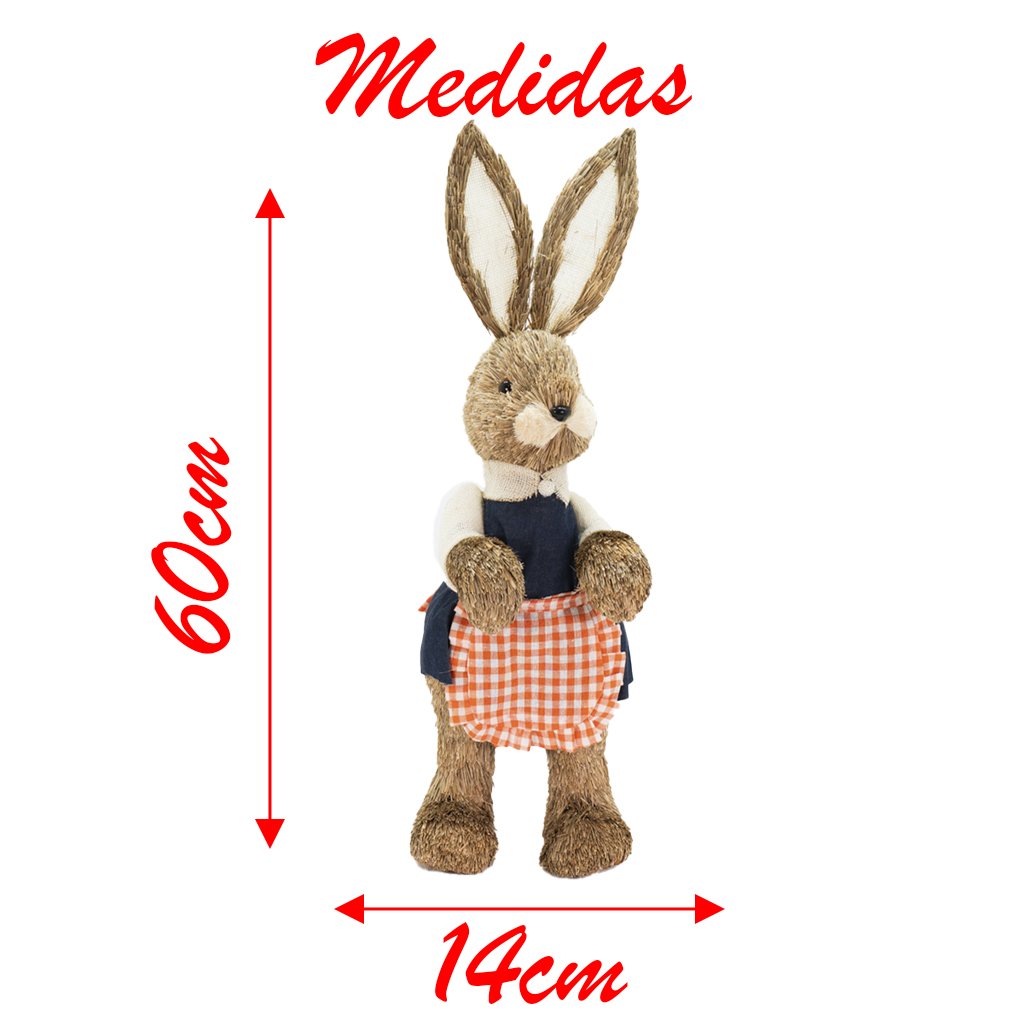 Coelha De Páscoa Decoração em Palha Coelhinha Cozinheira 60cm