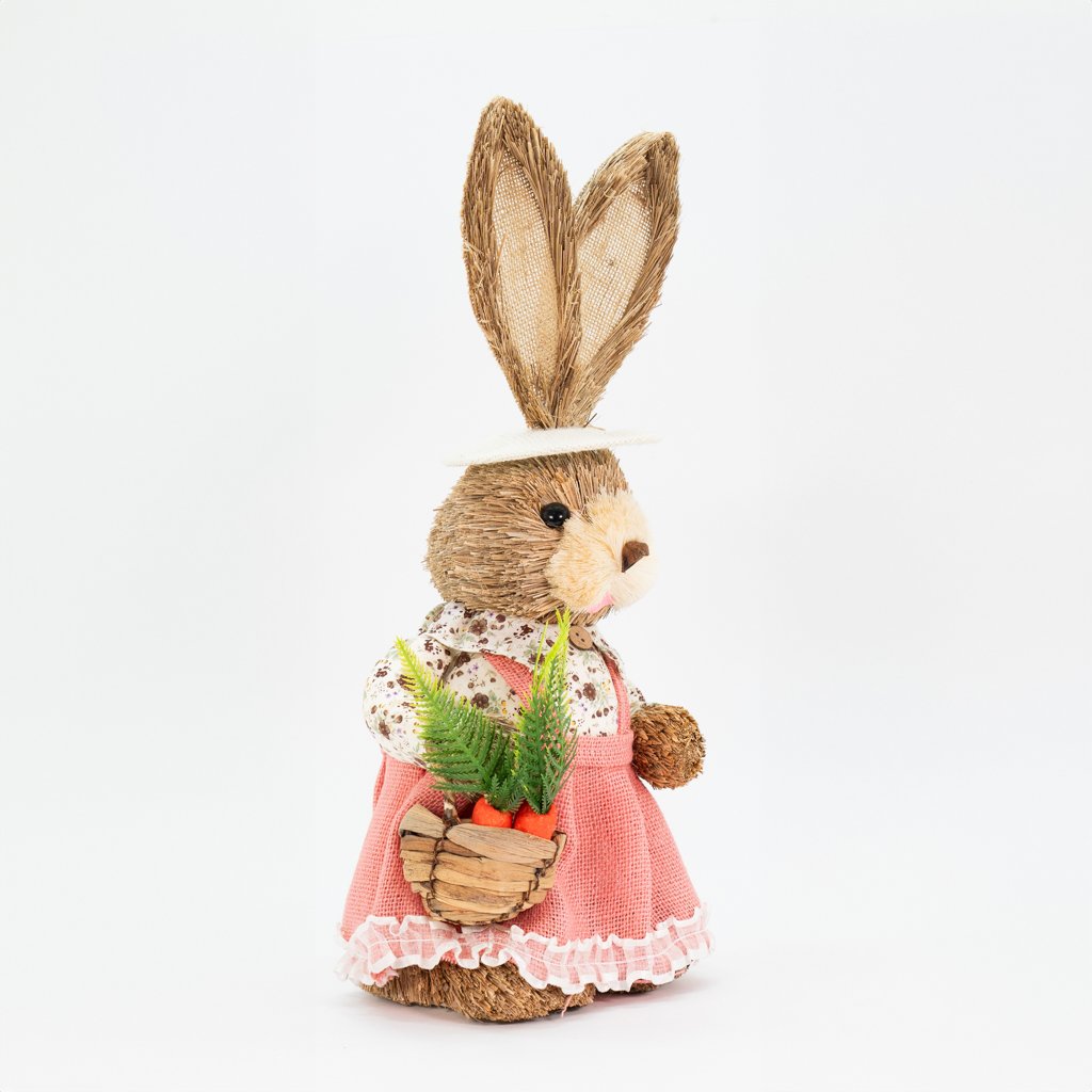 Coelha De Páscoa Decoração em Palha Coelhinha Fazendeira 48cm