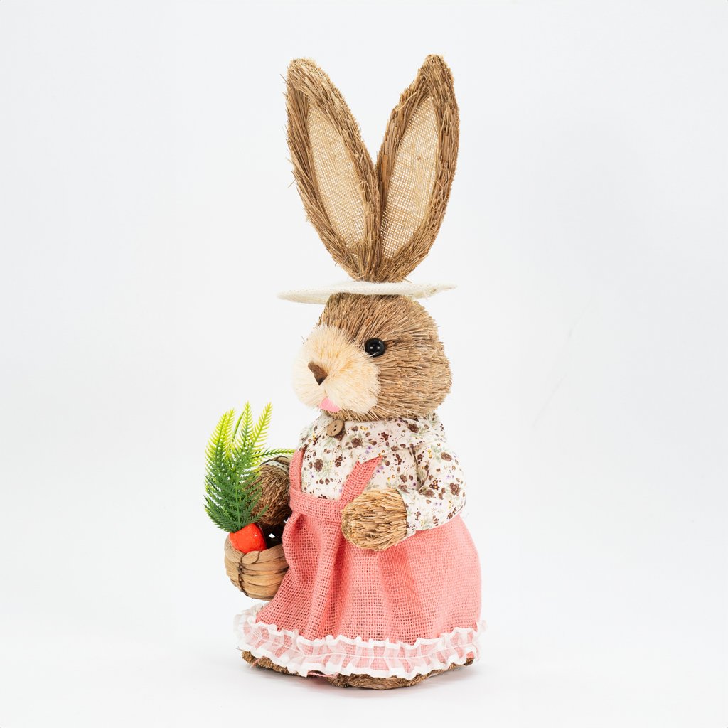Coelha De Páscoa Decoração em Palha Coelhinha Fazendeira 48cm