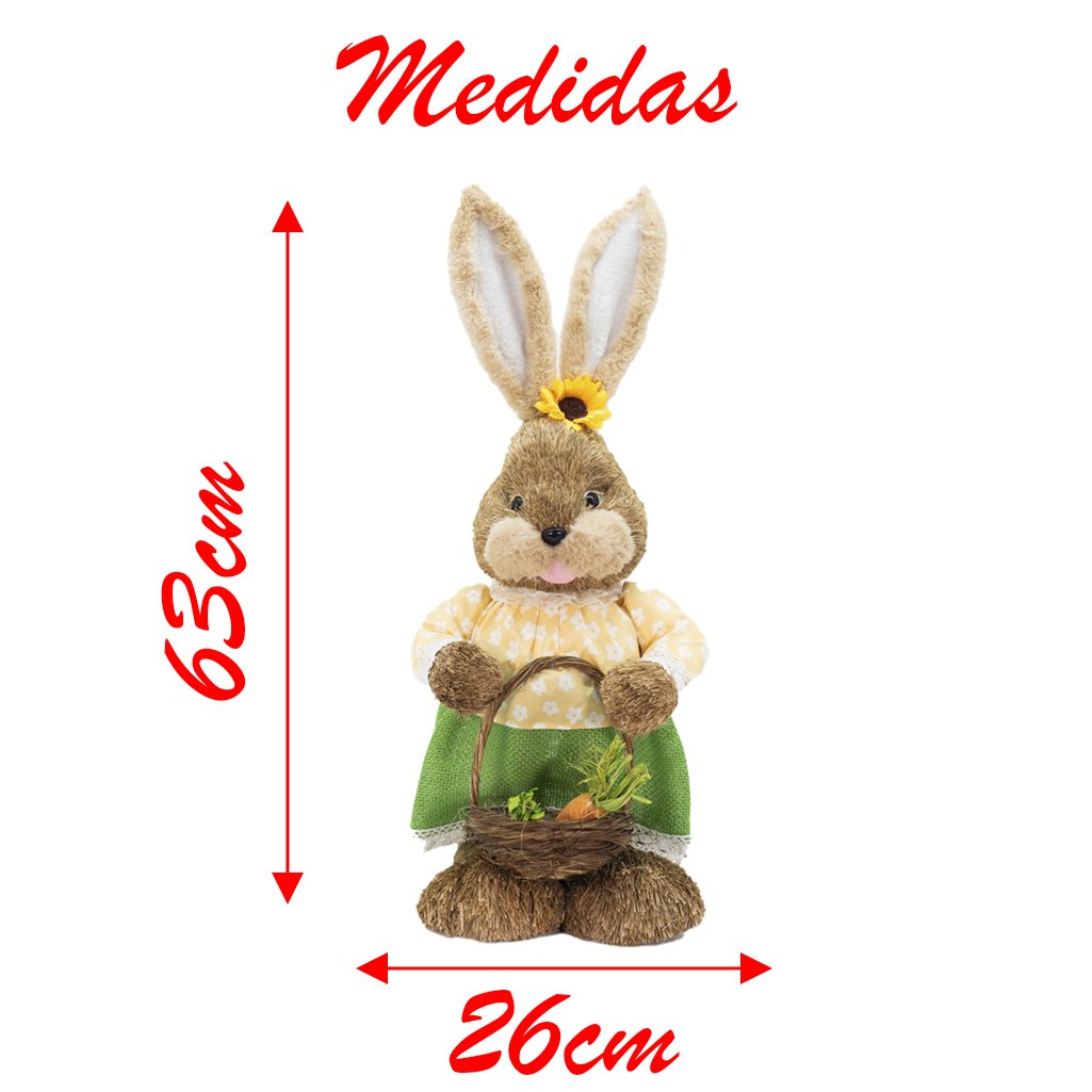 Coelha De Páscoa em Palha Decoração Coelhinha Jardineira 63cm