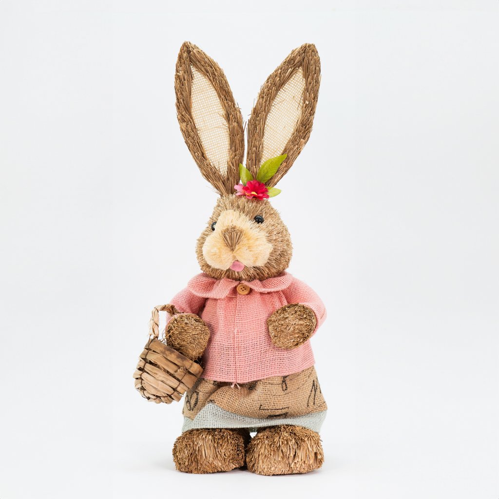 Coelha De Páscoa em Palha Decoração Coelhinha de Roça 46cm