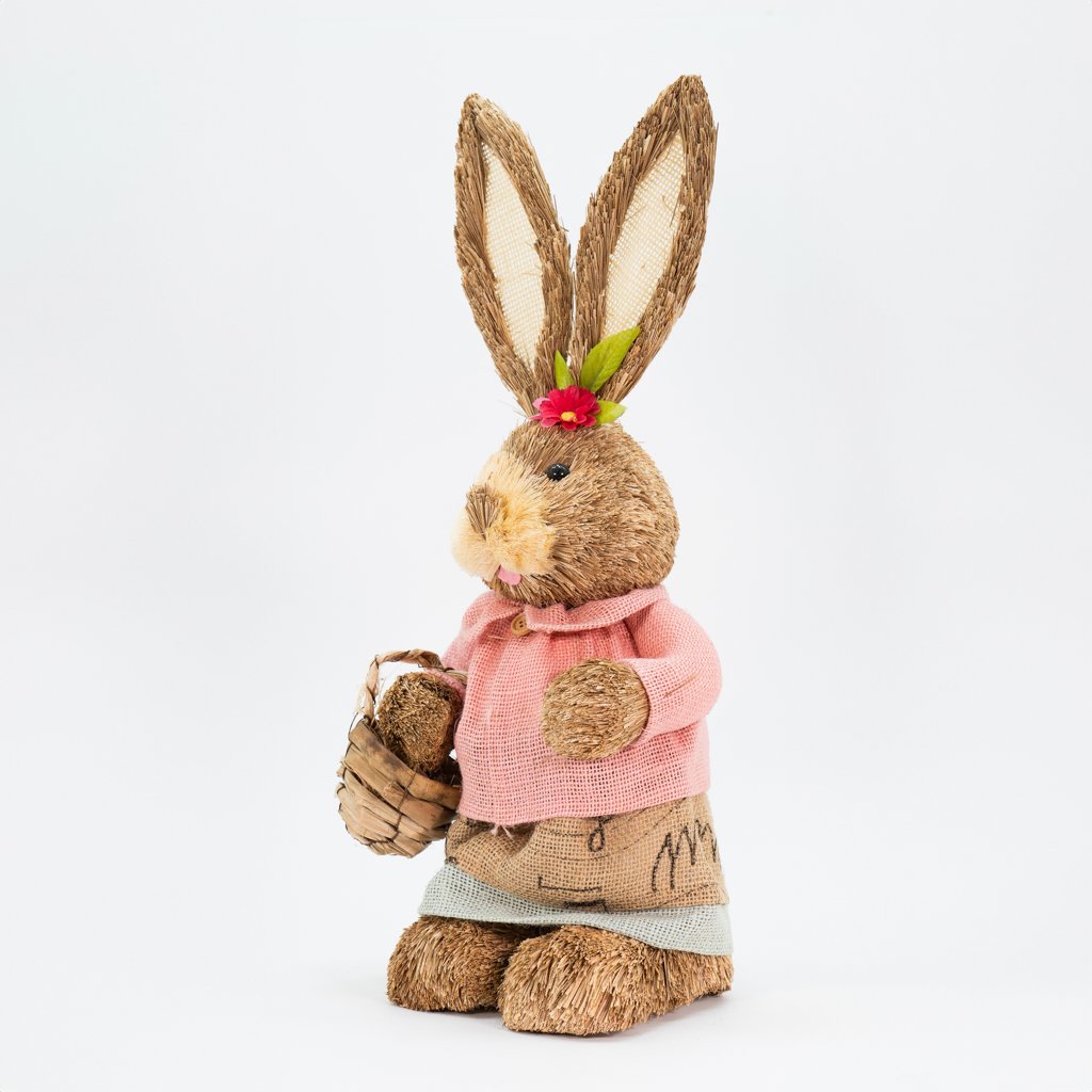 Coelha De Páscoa em Palha Decoração Coelhinha de Roça 46cm