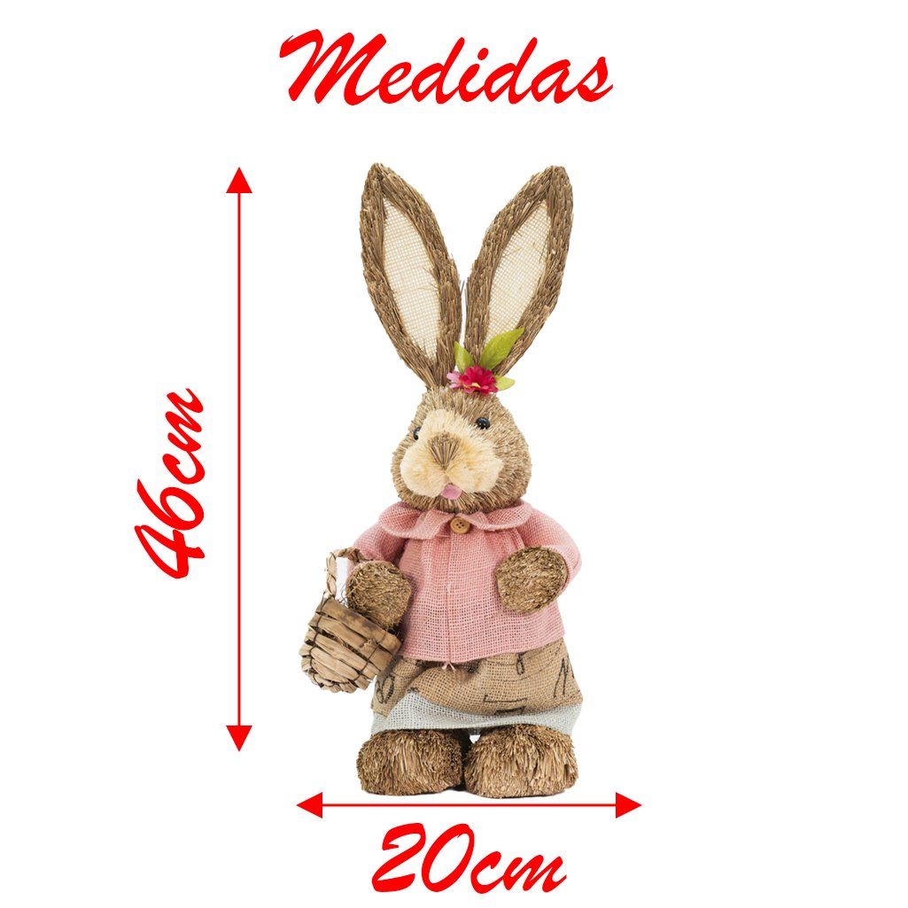 Coelha De Páscoa em Palha Decoração Coelhinha de Roça 46cm