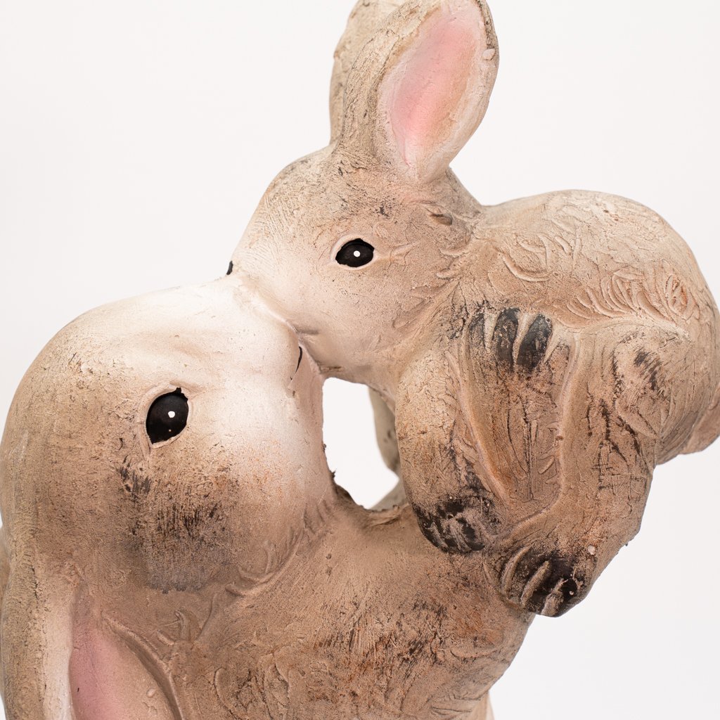 Coelha de Páscoa Cerâmica Coelhinha com Filhote Decoração 47cm
