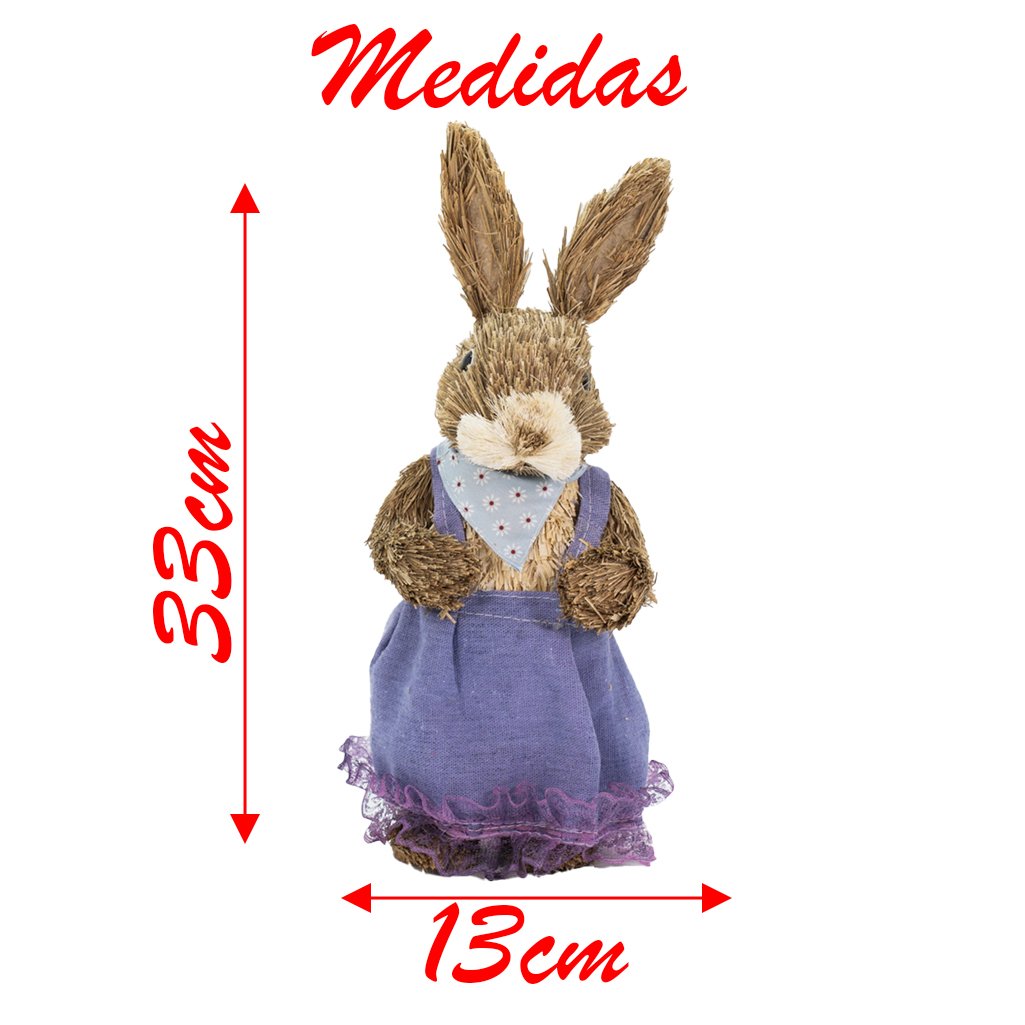 Coelha de Páscoa Enfeite Decoração em Palha Coelhinha 33cm