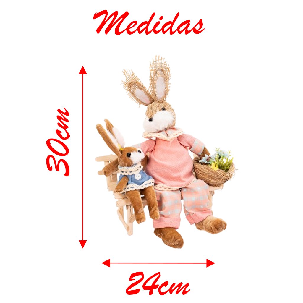 Coelha de Páscoa com Filhote Sentados Enfeite Decorativo 30cm