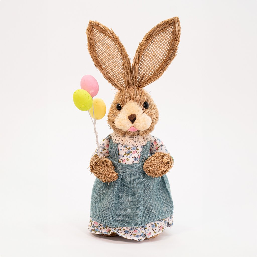 Coelhinho de Páscoa Coelho Em Palha Artesanal Enfeite 37cm
