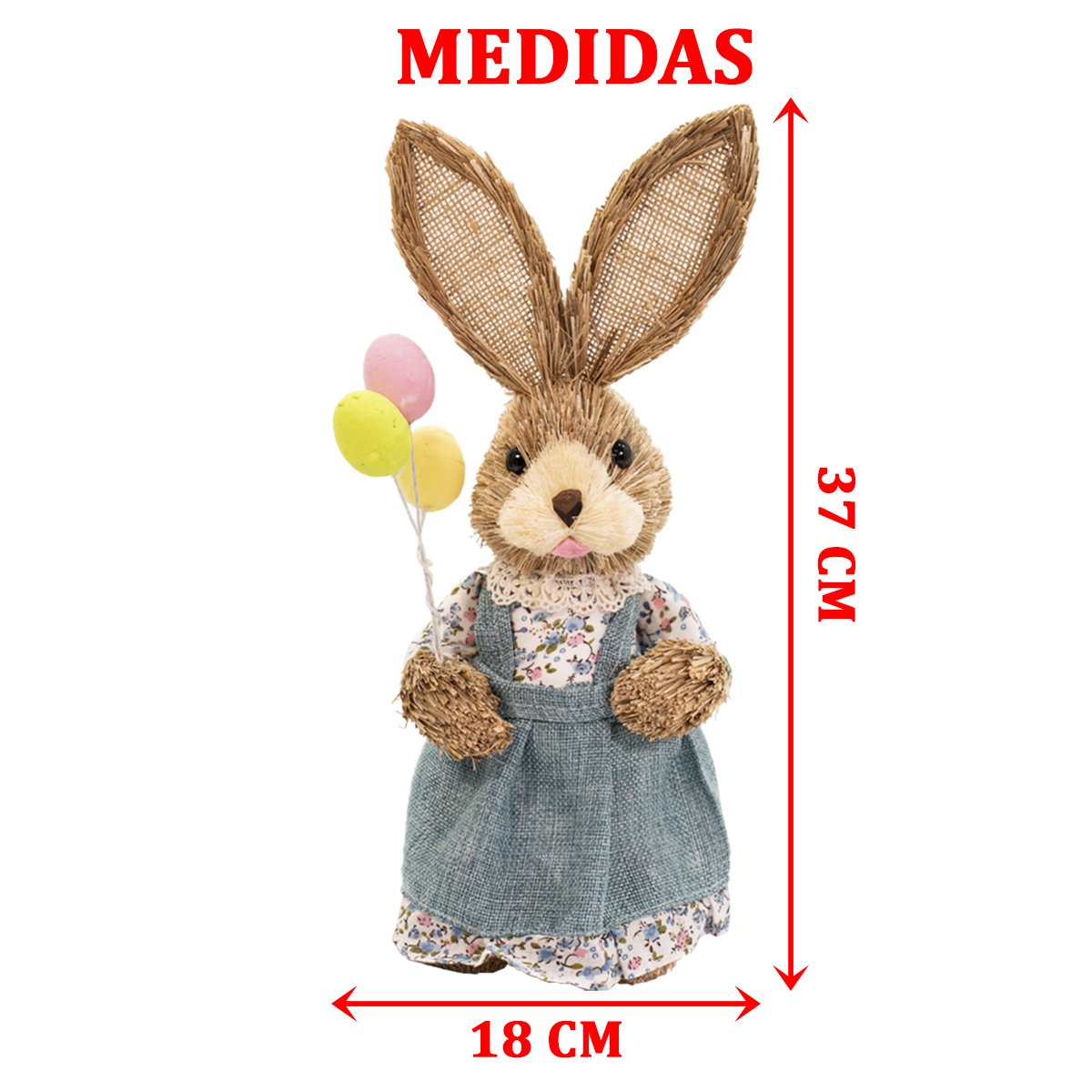 Coelhinho de Páscoa Coelho Em Palha Artesanal Enfeite 37cm
