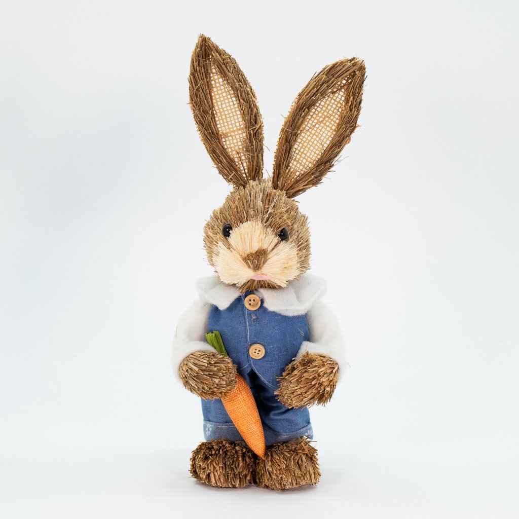 Coelho De Páscoa Decoração Enfeite Coelhinho Palha Jeans 36cm