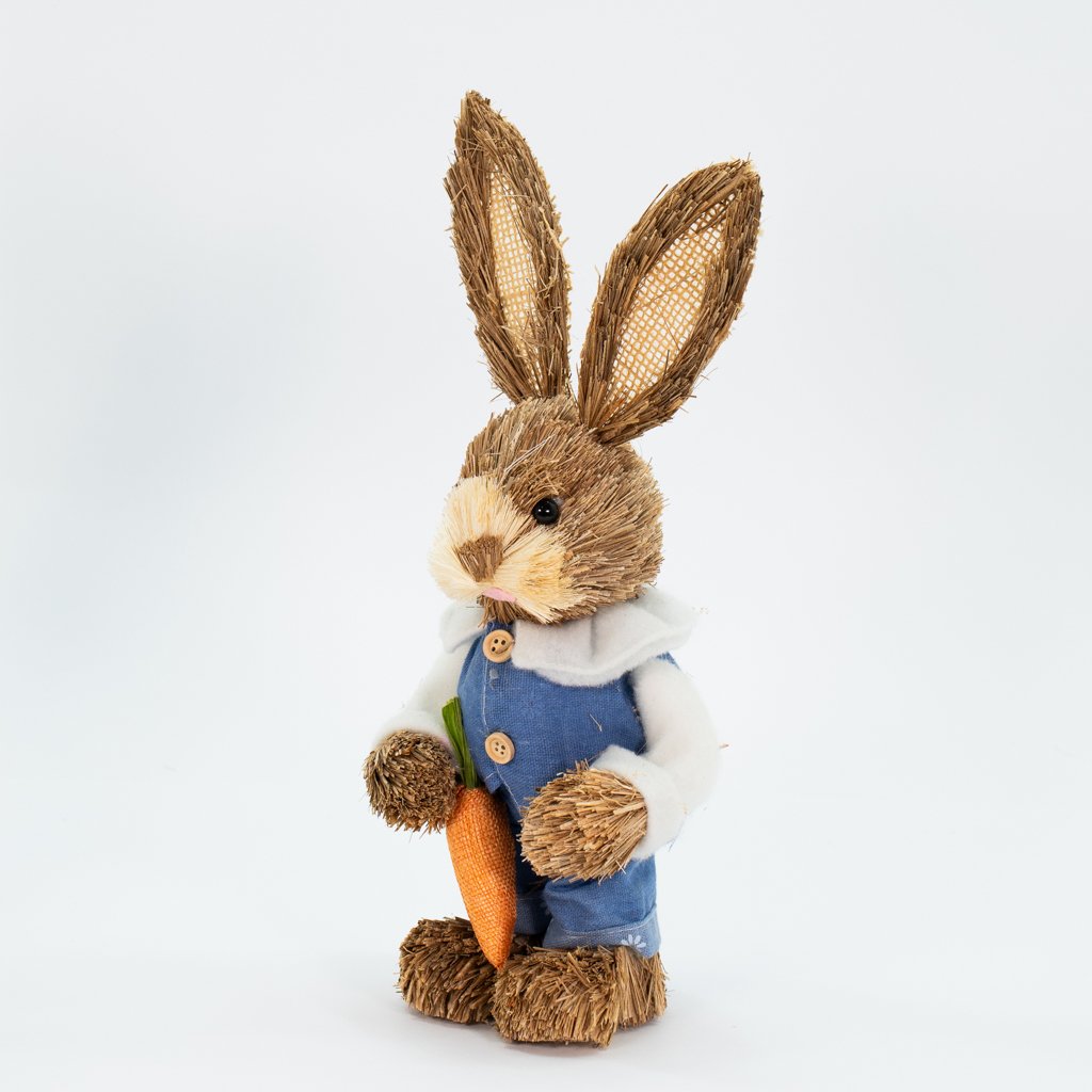 Coelho De Páscoa Decoração Enfeite Coelhinho Palha Jeans 36cm
