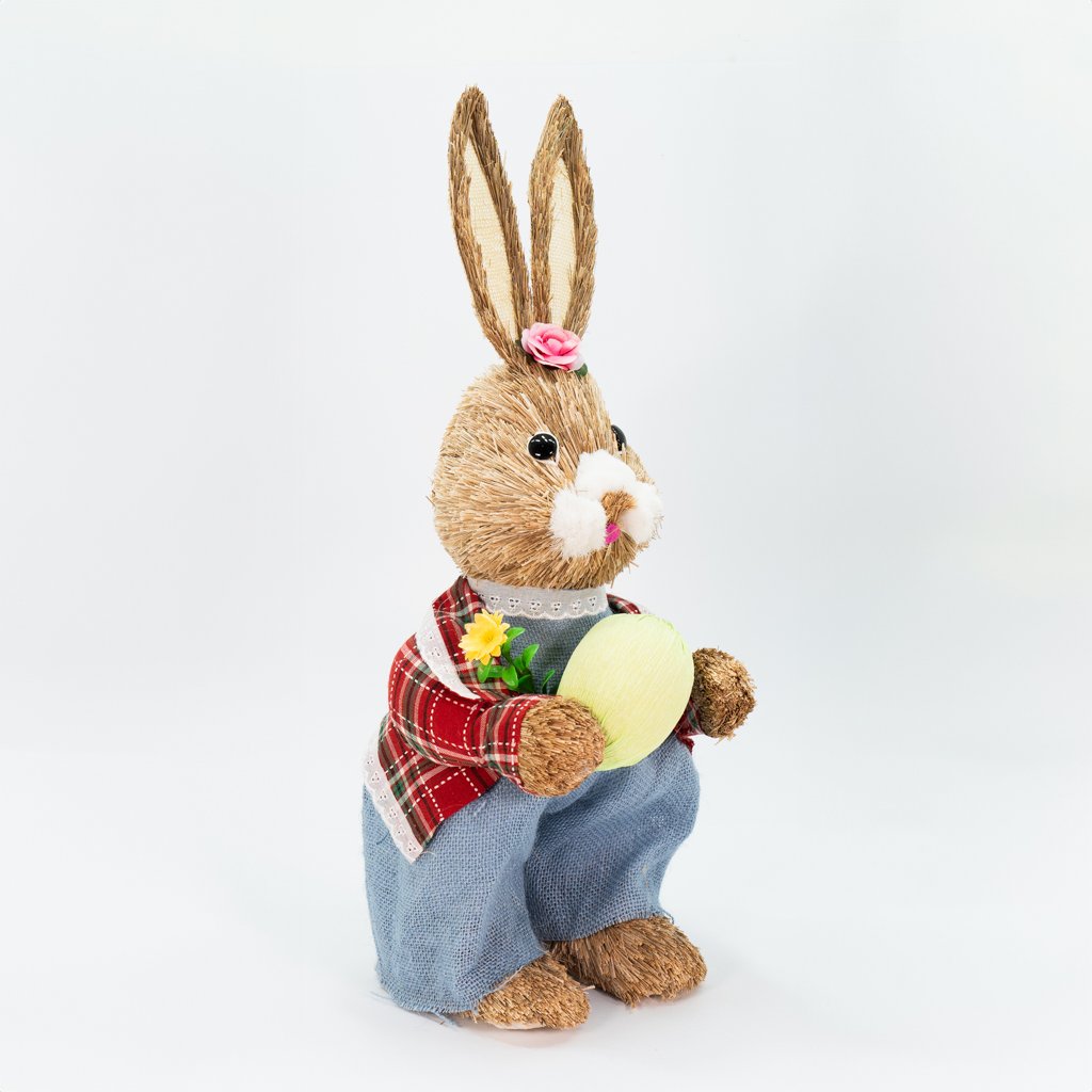 Coelho De Páscoa Decoração Enfeite em Palha Coelhinho Xadrez 54cm