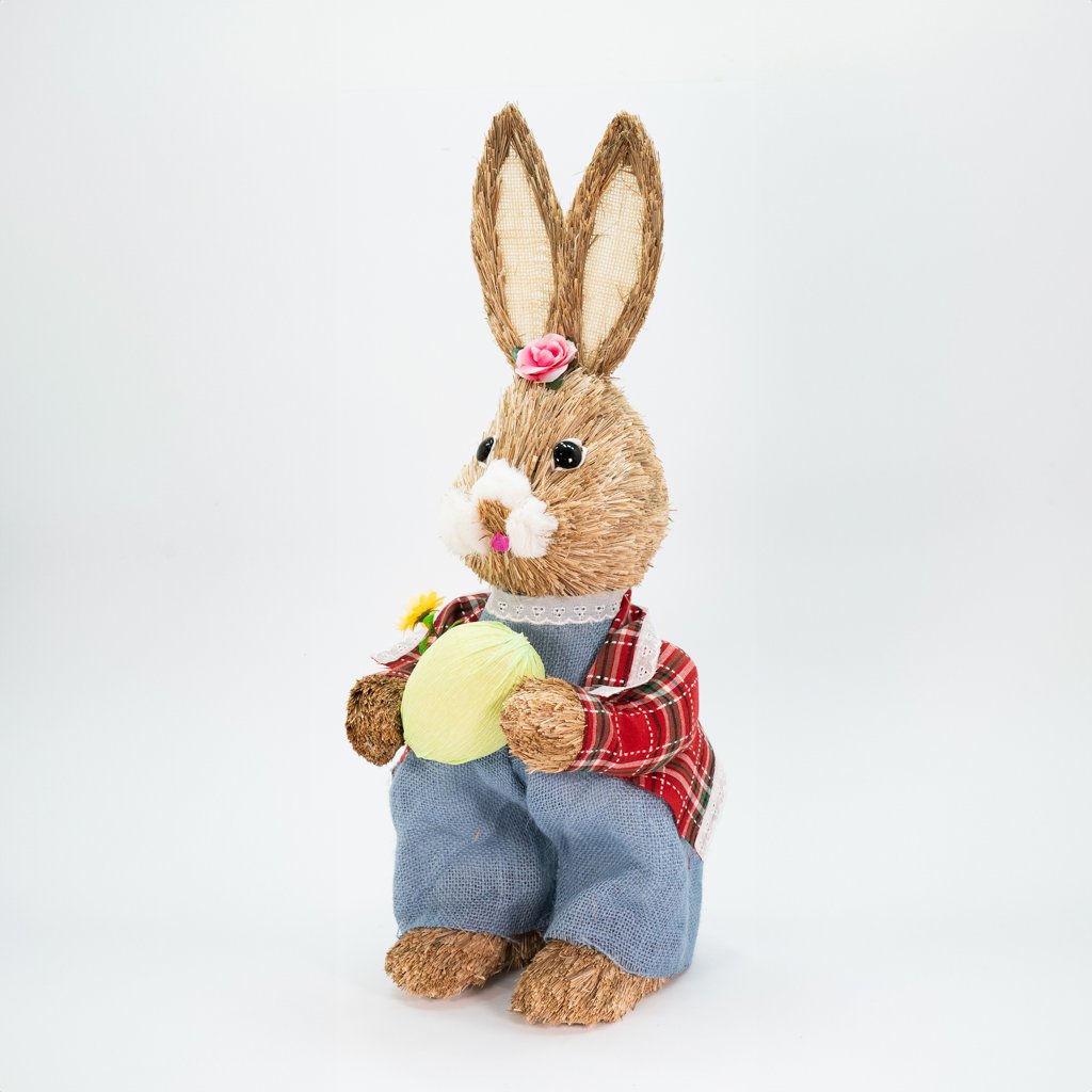 Coelho De Páscoa Decoração Enfeite em Palha Coelhinho Xadrez 54cm