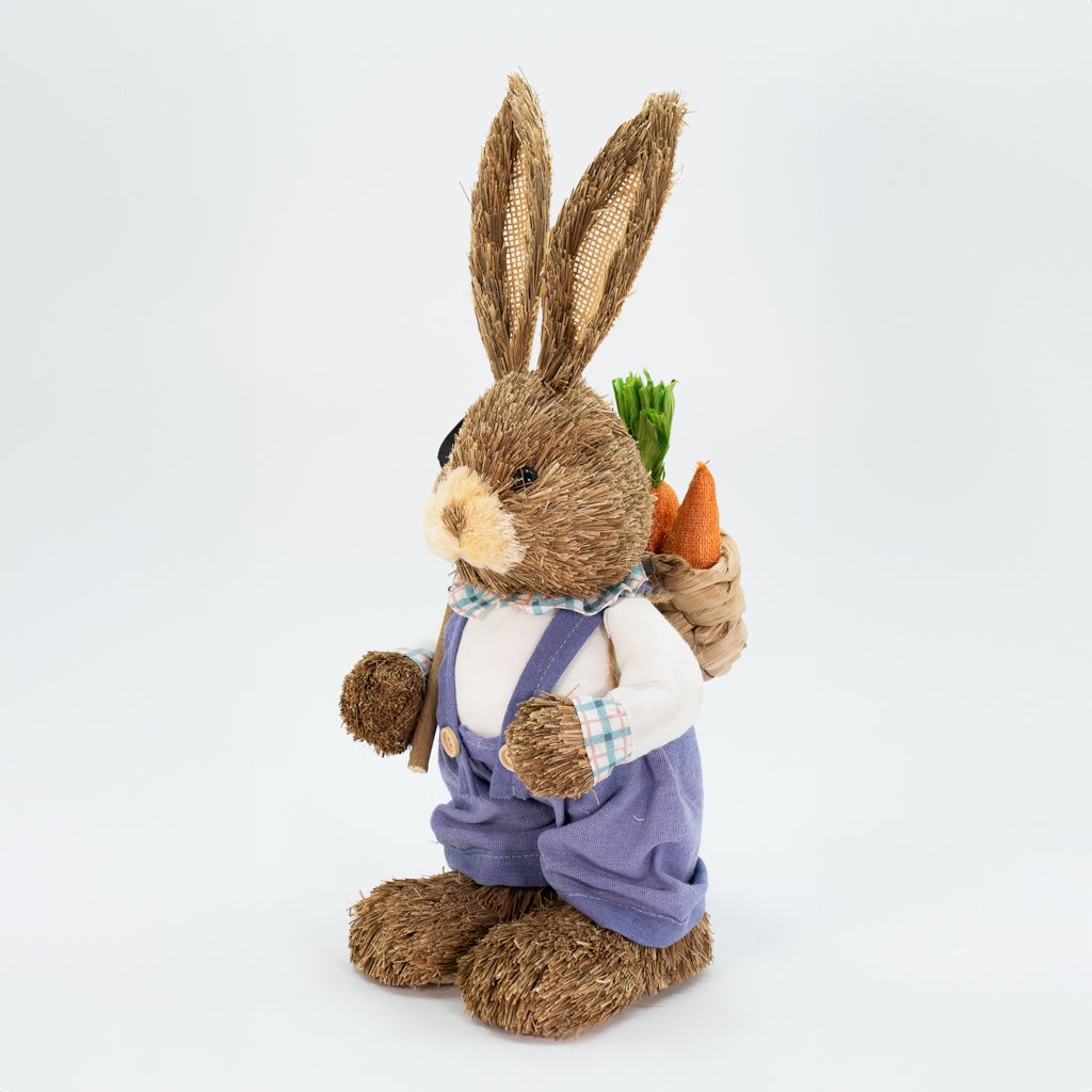 Coelho De Páscoa Decoração Palha Coelhinho Trabalhador 46cm