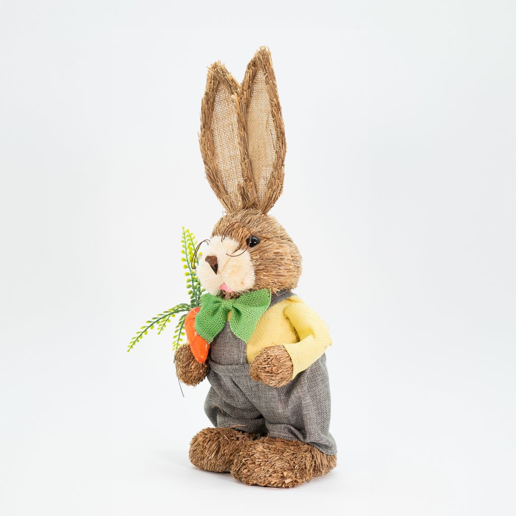 Coelho De Páscoa Decoração em Palha Coelhinho Fazendeiro 48cm