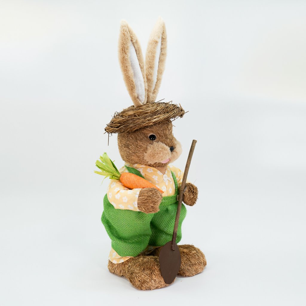 Coelho De Páscoa Decoração em Palha Coelhinho Jardineiro 63cm