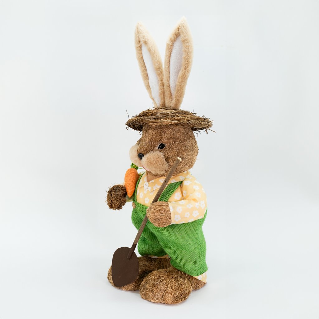 Coelho De Páscoa Decoração em Palha Coelhinho Jardineiro 63cm