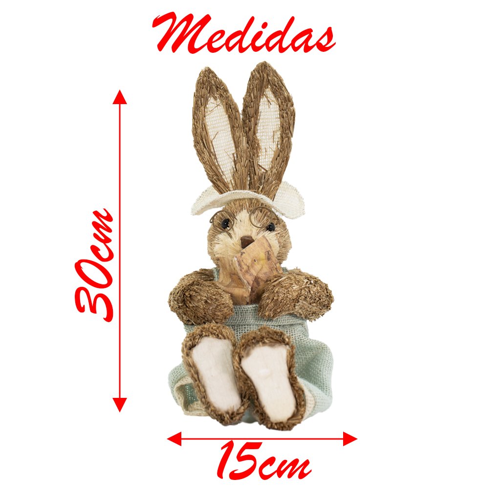 Coelho De Páscoa Decoração em Palha Coelhinho Sentado 30cm