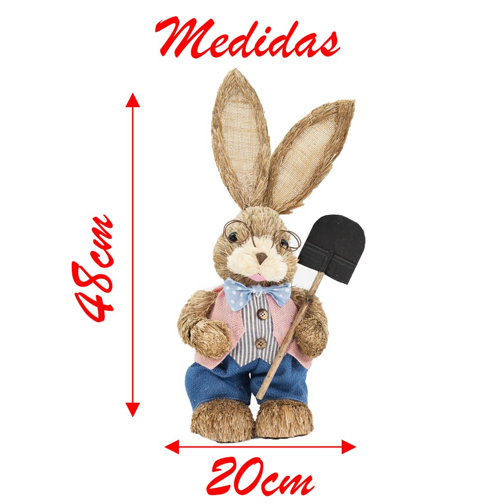 Coelho De Páscoa Decoração em Palha Coelhinho com Pá 48cm