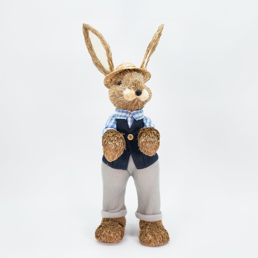 Coelho De Páscoa Decoração em Palha Coelhinho de Chapéu 60cm