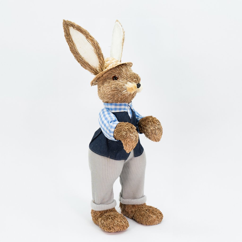 Coelho De Páscoa Decoração em Palha Coelhinho de Chapéu 60cm