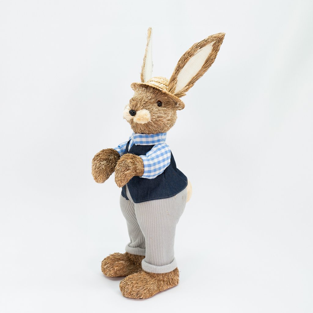 Coelho De Páscoa Decoração em Palha Coelhinho de Chapéu 60cm