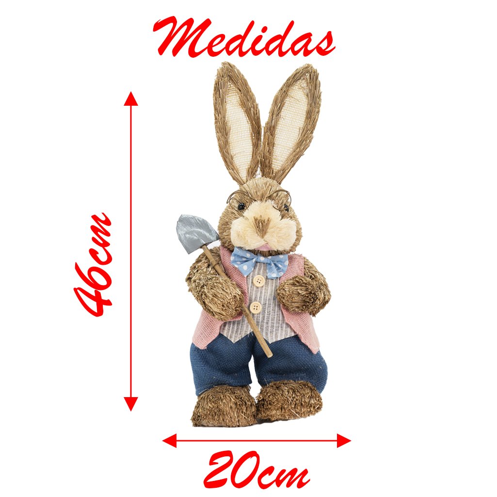 Coelho De Páscoa Decoração em Palha Coelhinho de Roça 46cm