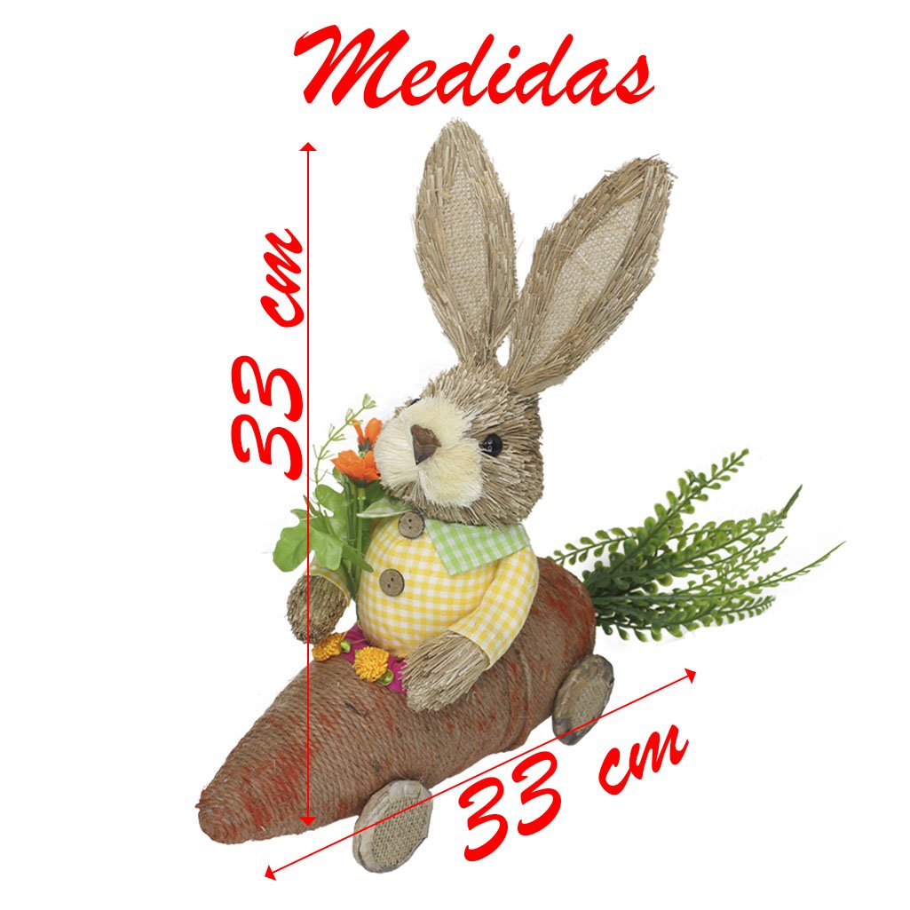 Coelho De Palha Páscoa Com Carro De Cenoura Decoração 33cm