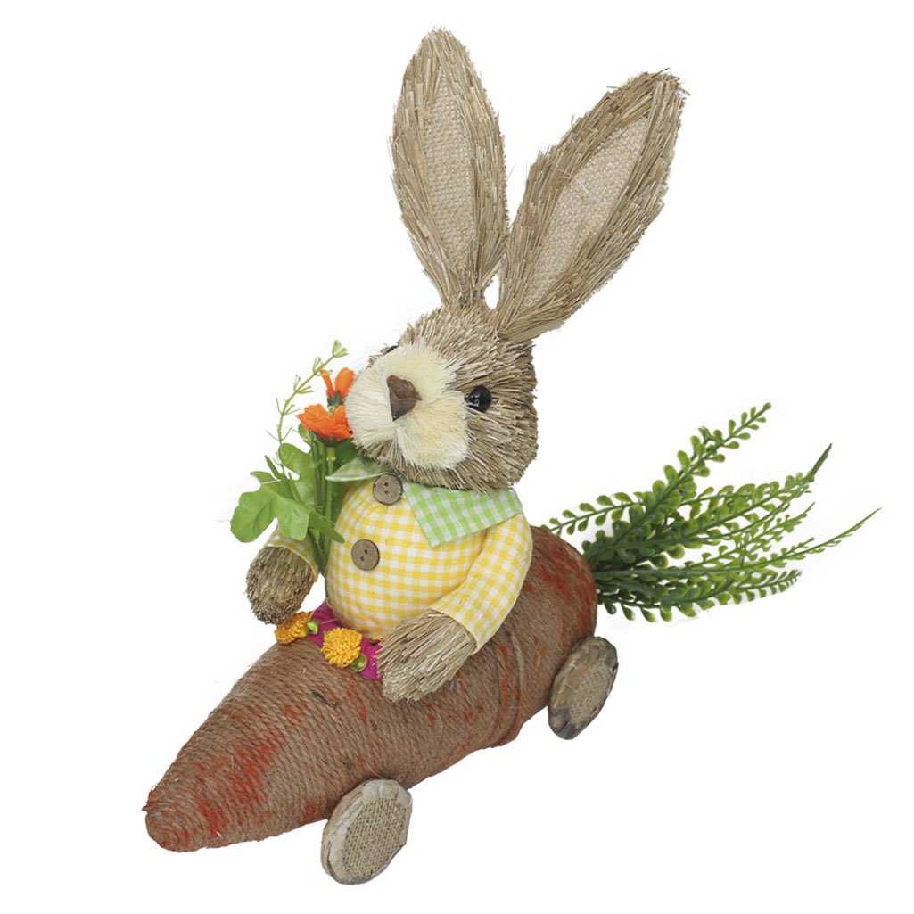 Coelho De Palha Páscoa Com Carro De Cenoura Decoração 33cm