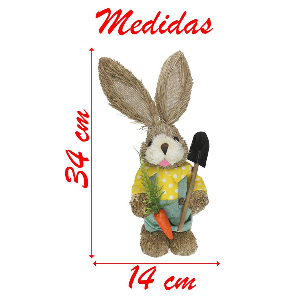 Coelho De Palha Páscoa Decoração Enfeite Coelhinho 34cm