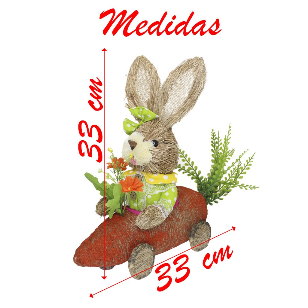 Coelho Fêmea De Palha Páscoa Carro De Cenoura Decoração 33cm