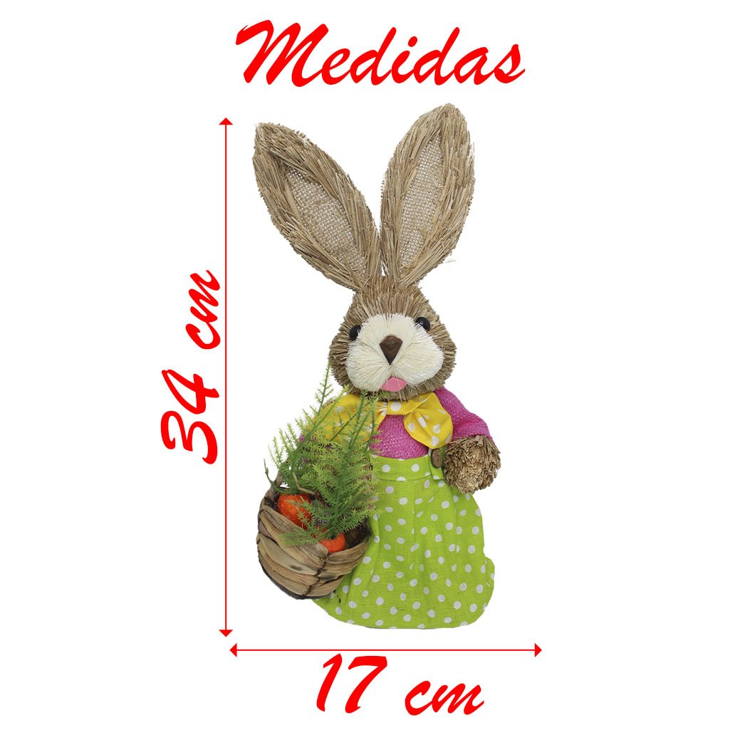 Coelho Fêmea De Palha Páscoa Decoração Enfeite Coelhinho 34cm