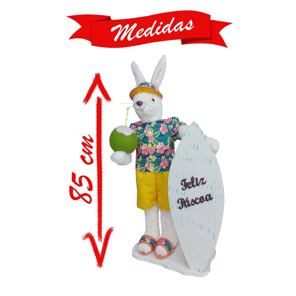 Coelho da Páscoa Surfista Artesanal 85cm