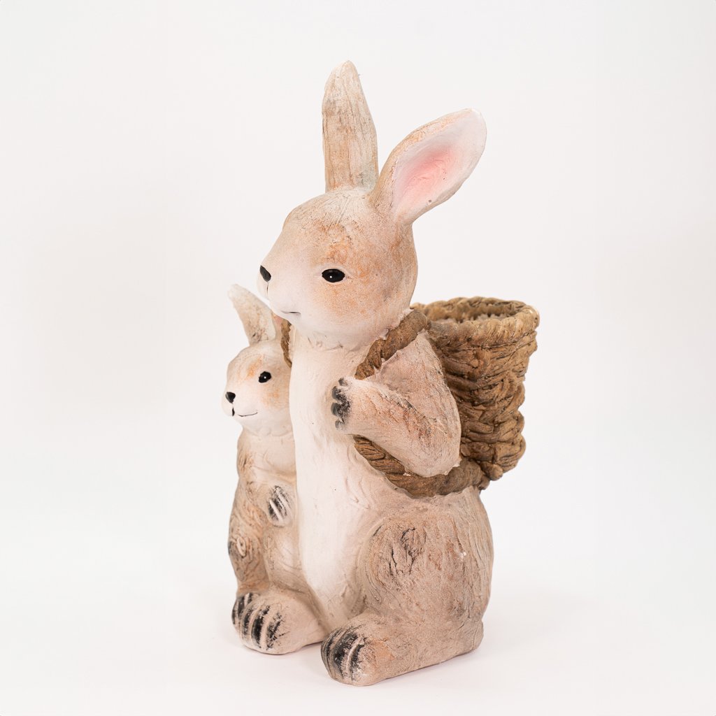 Coelho de Páscoa Coelhinho e Filhote com Vaso Para Flores 42cm