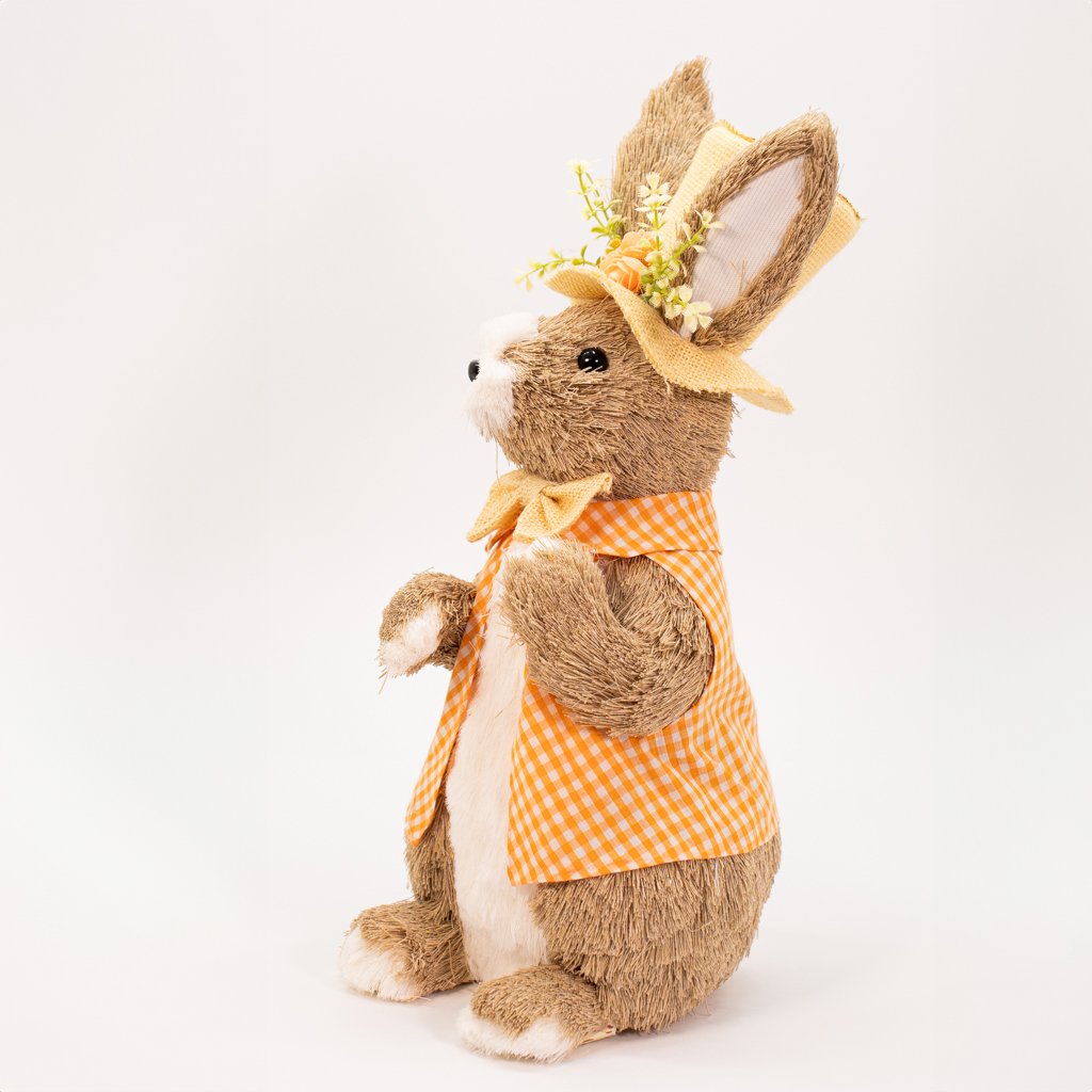 Coelho de Páscoa Com Chapéu e Flores Laranja Decoração 45cm