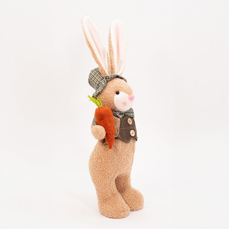 Coelho de Páscoa Decoração Coelhinho Marrom com Cenoura 40cm