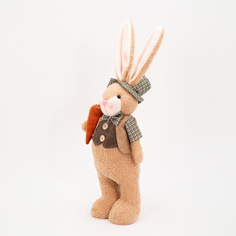 Coelho de Páscoa Decoração Coelhinho Marrom com Cenoura 40cm
