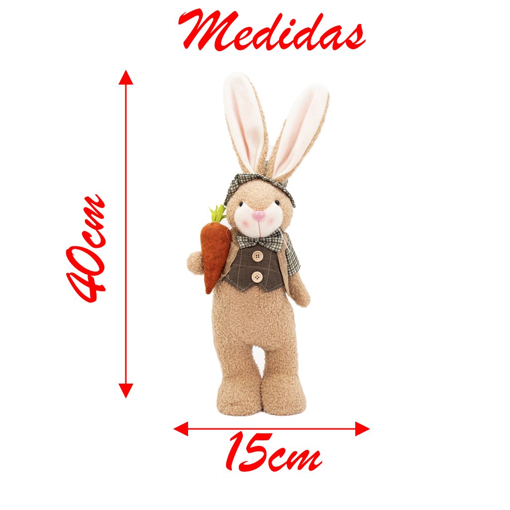 Coelho de Páscoa Decoração Coelhinho Marrom com Cenoura 40cm