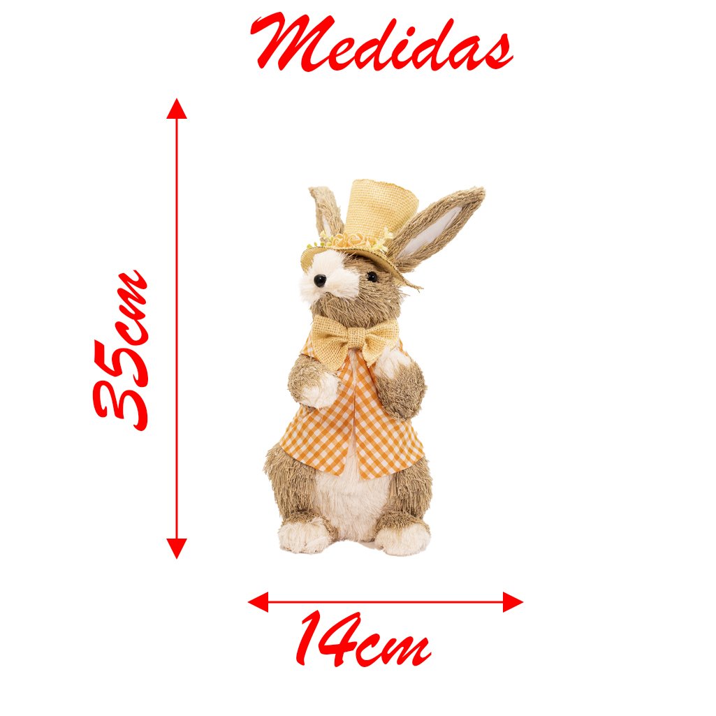 Coelhos de Páscoa Enfeite Decoração 3 Coelhinhos em Palha