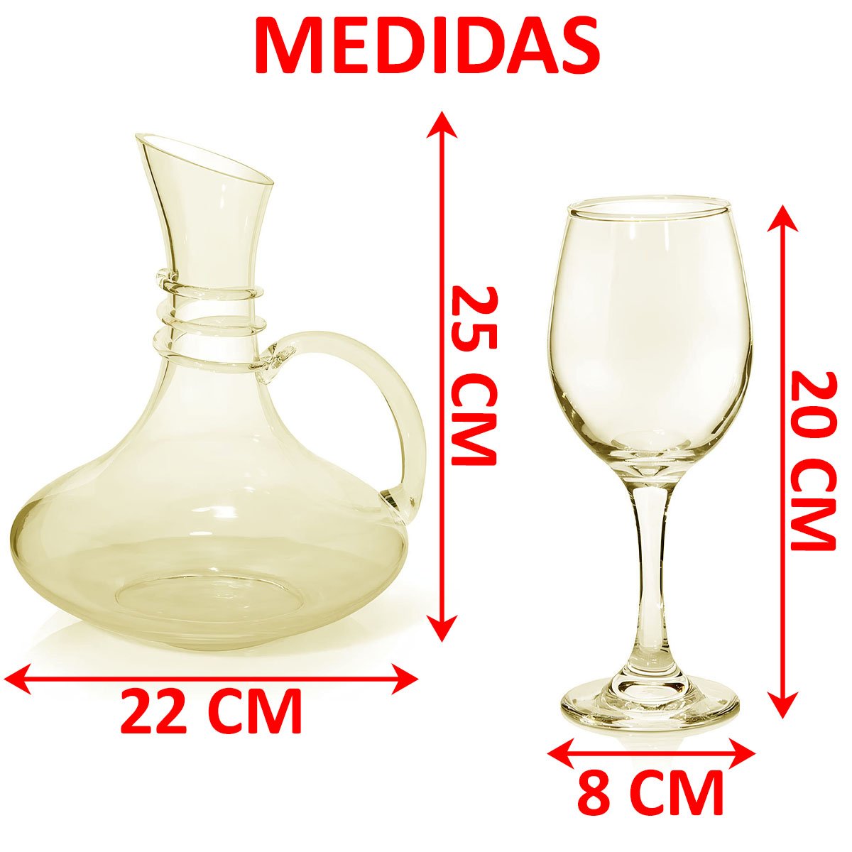 Conjunto De 6 Taças 320ml E Decanter 1,5L Em Vidro Gourmet