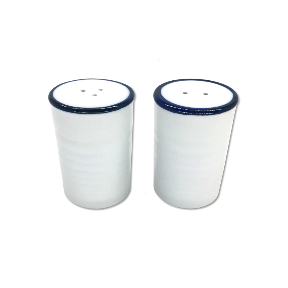 Conjunto Saleiro e Pimenteiro em Ceramica 2 Peças - Azul e Branco 