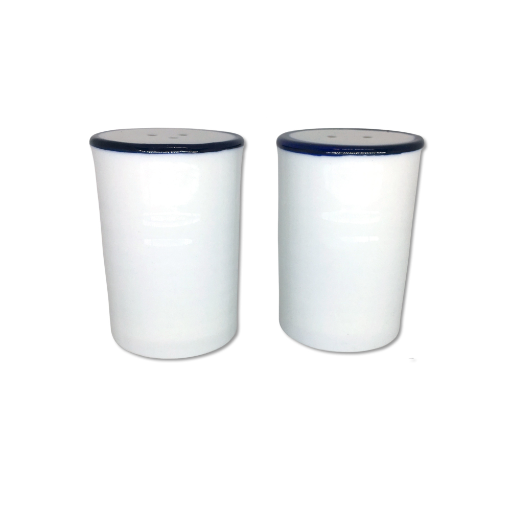 Conjunto Saleiro e Pimenteiro em Ceramica 2 Peças - Azul e Branco 