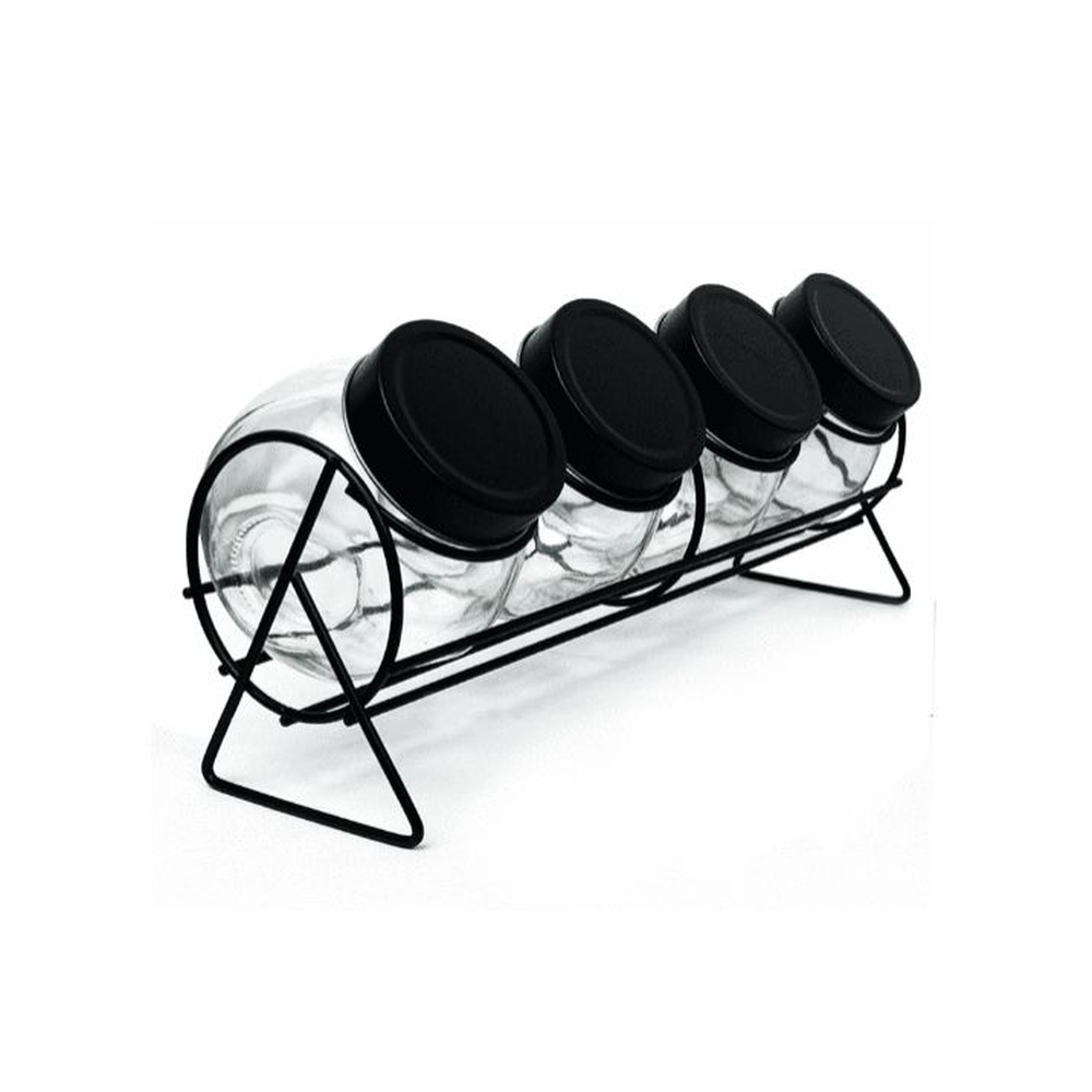 Conjunto com 4 Potinhos Para Temperos, Doces, Condimentos + Suporte 
