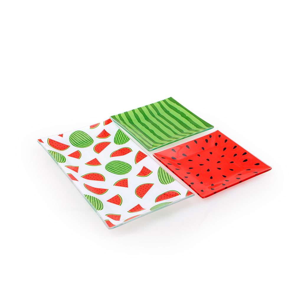 Conjunto para Petisco com 3 Peças em Vidro Estampa Melancia 