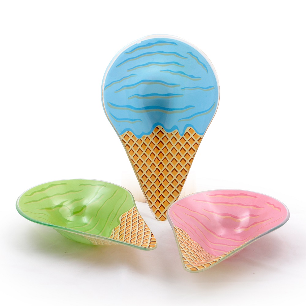 Conjunto para Sobremesa e Sorvetes com 3 Pratos em Vidro Colorido 