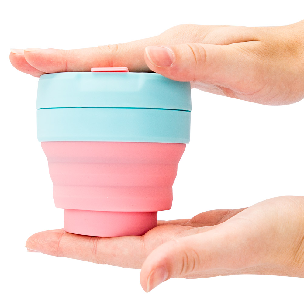 Copo Dobravel Retratil 375ml - Azul e Rosa 