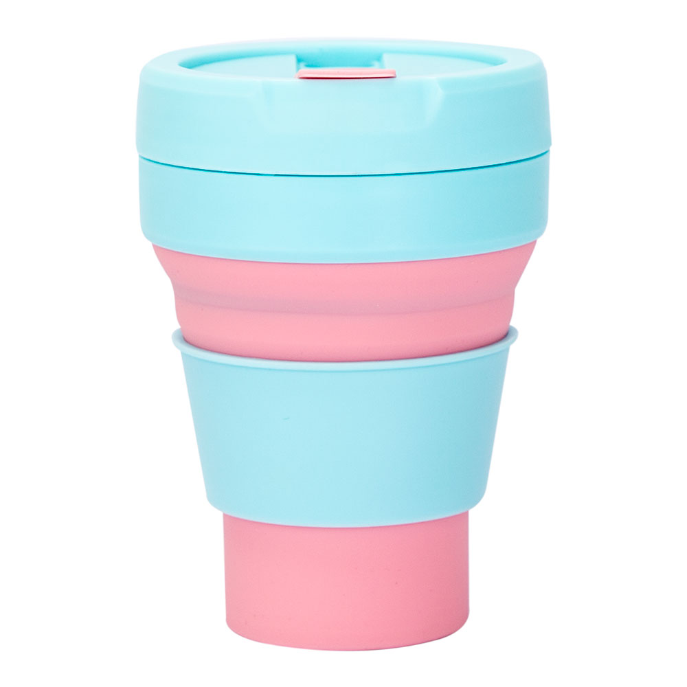 Copo Dobravel Retratil 375ml - Azul e Rosa 