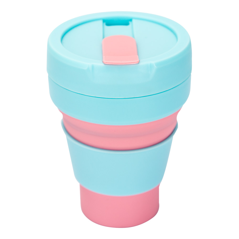 Copo Dobravel Retratil 375ml - Azul e Rosa 
