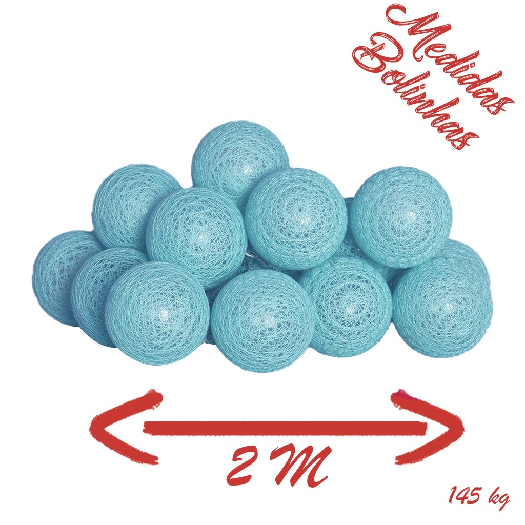 Cordão Fio De Luz Luminária De Bolinhas Azul Bebe Led 10 Bolas 2 m À Pilha