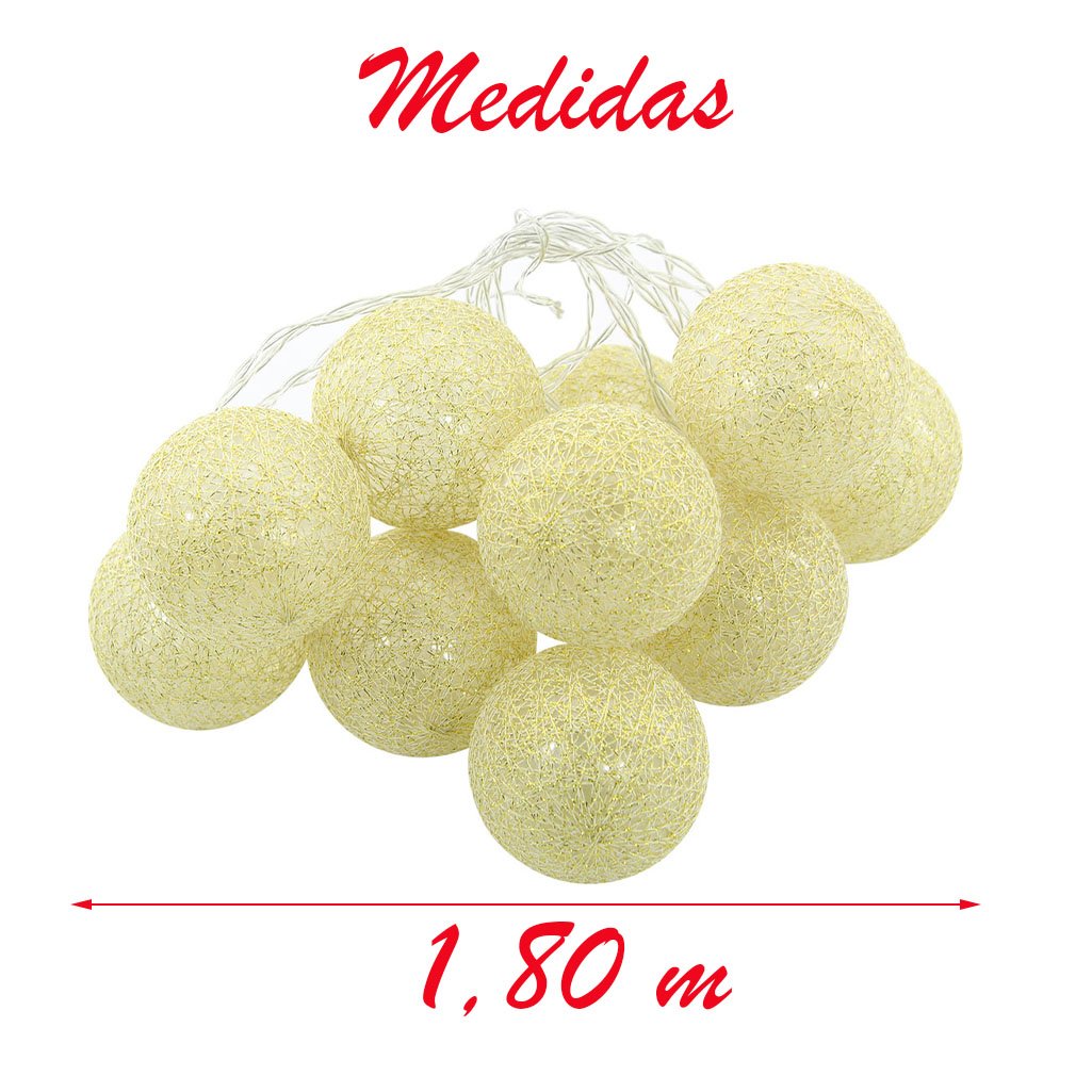 Cordão Fio De Luz Luminária De Bolinhas Dourado Led 10 Bolas 1,80m À Pilha