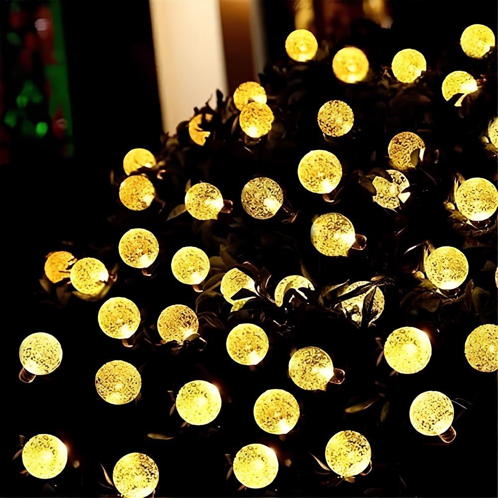 Cordão Lâmpadas Solar Luzes LEDs Bolinhas Amarela Natal 5m